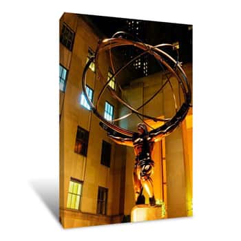 Image of Atlas Statue at the Rockefeller Center at Night Canvas Print
