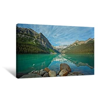 Image of Lake Louise Boulders and Emerald Water Canvas Print