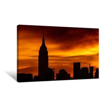 Image of Empire State Building Silhouette at Sunset Canvas Print