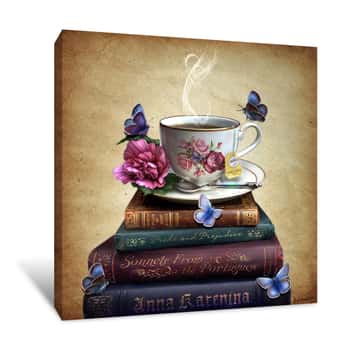 Image of Tea and Books Canvas Print