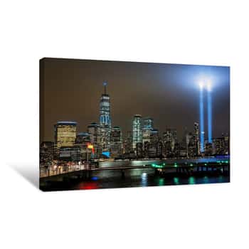Image of Tribute in Light, One World Trade Center and Lower Manhattan View from Jersey City Canvas Print