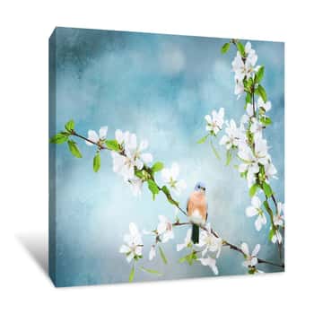 Image of Blue Birds in Cherry Blossoms 2 Canvas Print