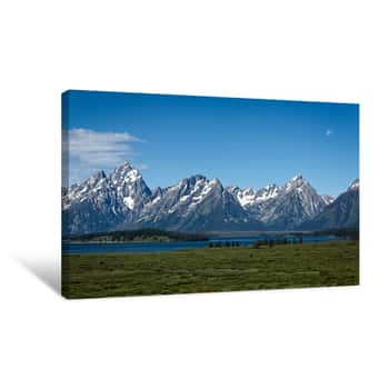 Image of Moon Setting Over the Grand Tetons Canvas Print