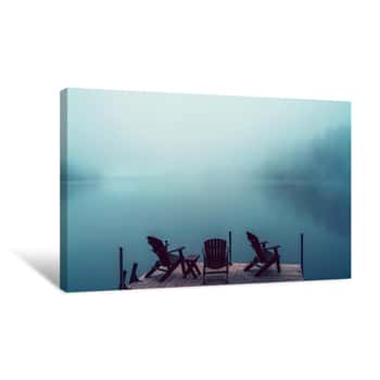 Image of Chairs on a Foggy Lake Canvas Print