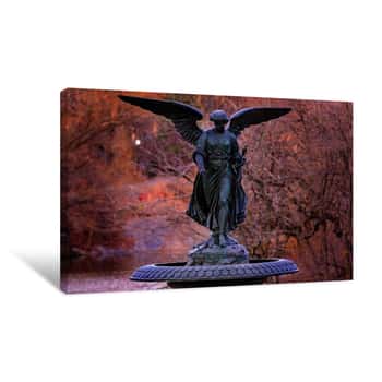 Image of Angel Statue in Central Park in Front of Bethesda Terrace Canvas Print