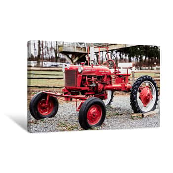 Image of Red Tractor on Gravel 1 Canvas Print
