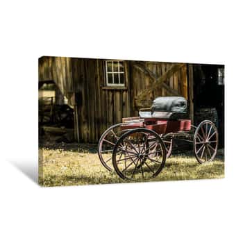 Image of Red Wagon Coming Out of Barn 1 Canvas Print
