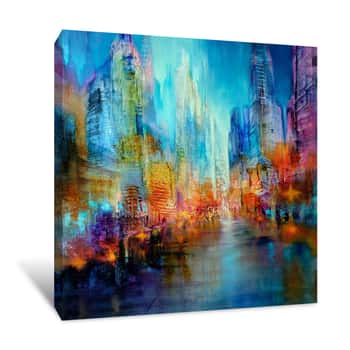 Image of Big City: Red and Turquoise Canvas Print