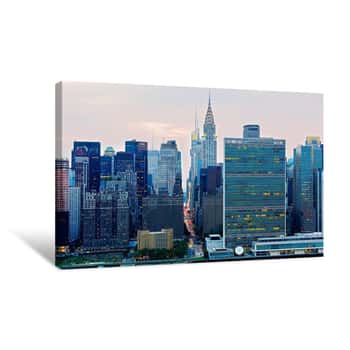 Image of United Nations, Chrysler Building and 42nd Street View from Long Island City 2 Canvas Print