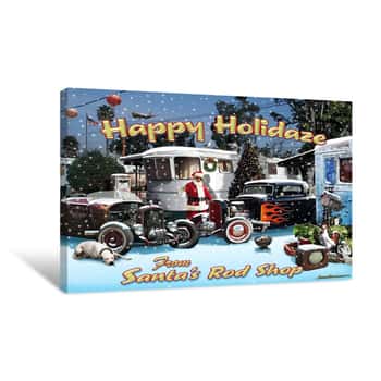 Image of Santa\'s Hot Rod Shop Canvas Print