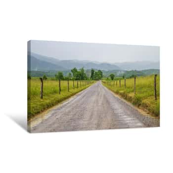 Image of The Journey  Dirt Road Leads To A Smoky Mountain Horizon Shrouded In Fog  Cades Cove  Great Smoky Mountain National Park  Gatlinburg, Tennessee  Canvas Print