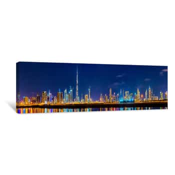 Image of Night Panorama Of Dubai Downtown - The UAE Canvas Print