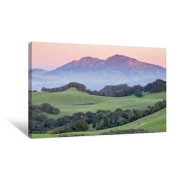 Image of Sunset Over Mount Diablo From Rolling Grassy Hills Of Briones Regional Park  Taken From Mott Peak In Contra Costa County, California, USA  Canvas Print