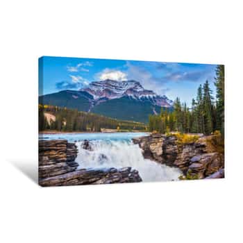 Image of  Pyramidal Mountain And Waterfall Athabasca Canvas Print