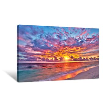 Image of Colorful Sunset Over Ocean On Maldives Canvas Print