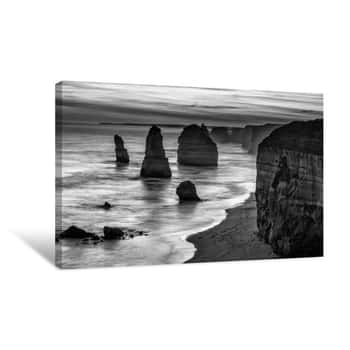 Image of Twelve Apostles Rock Formations, Great Ocean Road, Victoria, Australia  Black And White Image  Canvas Print