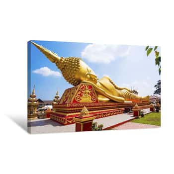 Image of Reclining Buddha Statue At Wat Pha That Luang, Vientiane, Laos  Canvas Print