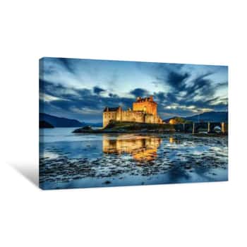 Image of Eilean Donan Castle In Scotland During Blue Hour Canvas Print