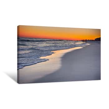 Image of Orange Sunset Over Gulf Of Mexico At Destin Fl Canvas Print