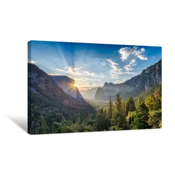 Image of Sunrise At The Tunnel View Vista Point At Yosemite National Park Canvas Print
