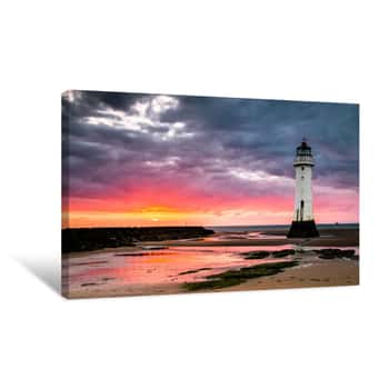 Image of Perch Rock Lighthouse At New Brighton Near Liverpool At Sunset  Canvas Print