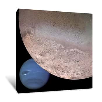 Image of Montage of Neptune and its Moon Triton Canvas Print
