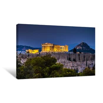 Image of Parthenon Of Athens At Dusk Time,  Greece Canvas Print