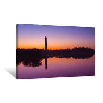 Image of Cape May Lighthouse Silhouette Reflections Canvas Print