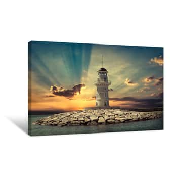 Image of Lighthouse On The Sea Under Sky  Canvas Print