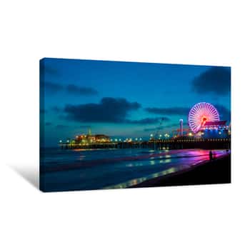 Image of Amusement Park On The Pier In Santa Monica At Night, Los Angeles, California, USA Canvas Print