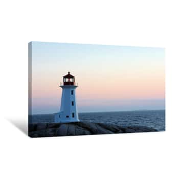 Image of Peggys Cove Lighthouse After Sunset, Nova Scotia, Canada Canvas Print