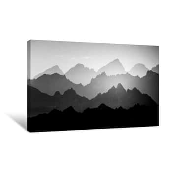 Image of A Beautiful, Abstract Monochrome Mountain Landscape  Decorative, Artistic Look In Black And White Style  Canvas Print