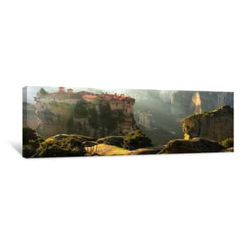 Image of Mysterious Hanging Over Rocks Monasteries Of Meteora, Greece Canvas Print