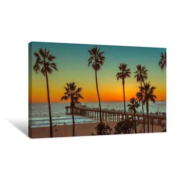 Image of Palm Trees At Manhattan Beach At Sunset  Fashion Travel And Tropical Beach Concept   Canvas Print