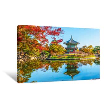 Image of Gyeongbokgung Palace Focus Dark Tones And A Maple Tree In Autumn Korea Canvas Print