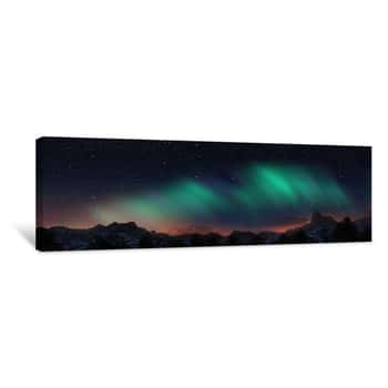 Image of A Beautiful Green And Red Aurora Dancing Over The Hills Canvas Print