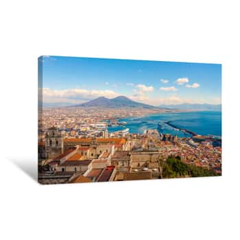 Image of Naples Cityscape - Stunning Panorama With The Mount Vesuvius Canvas Print