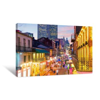 Image of Pubs And Bars With Neon Lights In The French Quarter, New Orleans Canvas Print