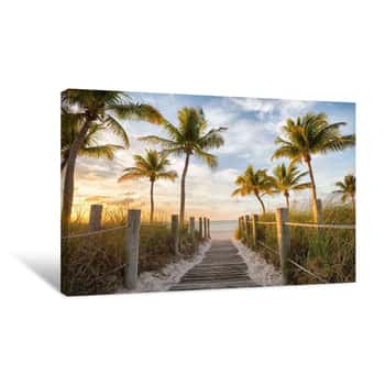 Image of Footbridge To The Smathers Beach On Sunrise - Key West, Florida Canvas Print