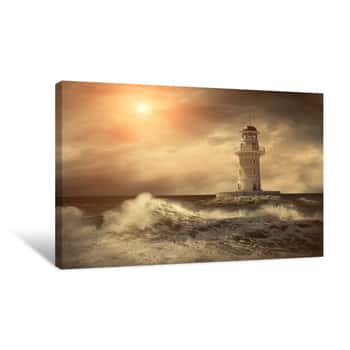 Image of Lighthouse On The Sea Under Sky Canvas Print