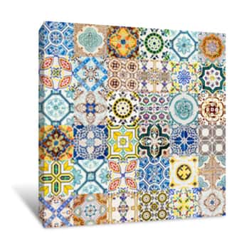 Image of Collage Of Decorative Ceramic Wall Texture Pattern In Lisbon, Portugal Canvas Print