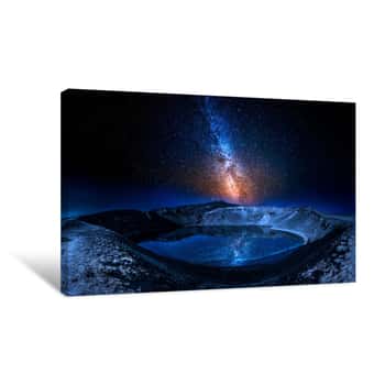 Image of Lake In The Volcano Crater At Night With Stars, Iceland Canvas Print