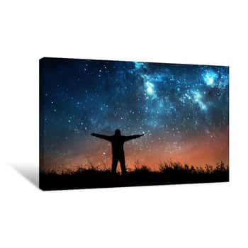 Image of Man Watching The Stars In Night Sky Canvas Print