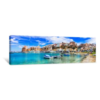 Image of Castellammare Del Golfo - Beautiful Coastal Town In Sicily  Italy Canvas Print