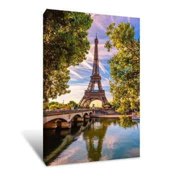 Image of Paris Eiffel Tower And River Seine In Paris, France  Eiffel Tower Is One Of The Most Iconic Landmarks Of Paris Canvas Print