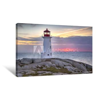 Image of Sunset Behind The Lighthouse At Peggy\'s Cove Near Halifax, Nova Scotia Canada  Canvas Print