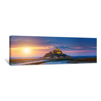 Image of Mont Saint-Michel View In The Sunset Light  Normandy, Northern France Canvas Print