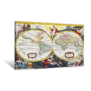 Image of World Map, Early 18th Century Canvas Print