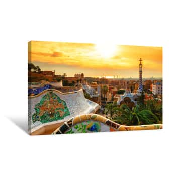 Image of View Of The City From Park Guell In Barcelona, Spain Canvas Print