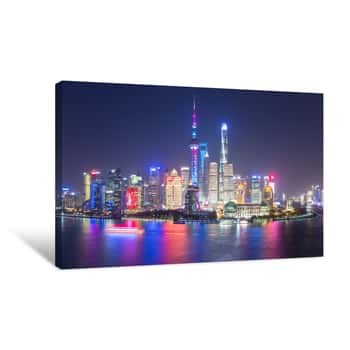 Image of Beautiful Shanghai Skyline At Night Canvas Print